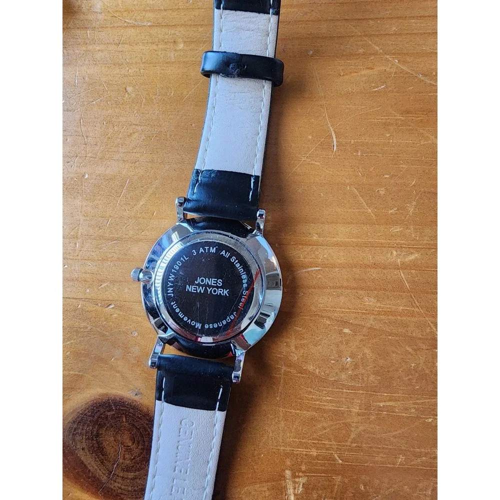 Jones New York Mens Watch Black Leather Strap White Dial JNYW1901L Steel